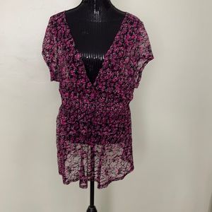 Pink and Black floral Blouse